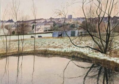 Alan John Green AG05 'Canal near Hirst Lock, looking towards St Peters, Shipley' Mixed media. Framed to 46x43cm £150