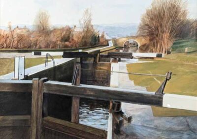 Alan John Green AG08 'Dowley Gap Lock' Watercolour and Gouach. Framed to 49x42cm SOLD