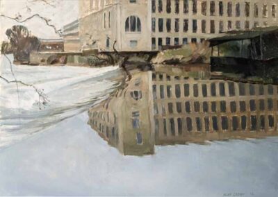 Alan John Green AG11 'Salts Mill and Weir, Saltaire' Watercolour. Framed to 47x37cm £120