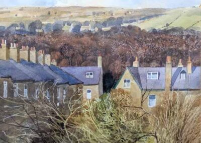 Alan John Green AG23 Rooftop View Baildon Moor from Kendall Ave. Shipley (204) Shipley watercolour 26x16cm framed to 41x30cm £120