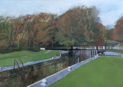 Alan John Green AG24Hirst Lock, Saltaire gouache 68x35cm framed to 83x50cm £240