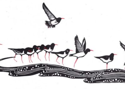 Alison Deegan AD19 'Oystercatchers' Lino print 40x30cm mounted but unframed £35