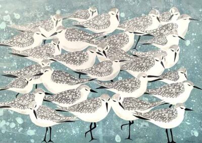 Alison Deegan AD38 'A Crowd of Sanderlings' Mono print lino print Collage' 44x32cm framed to 53x43cm £160lr
