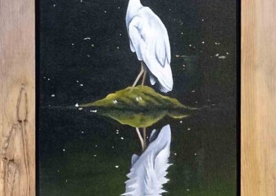 Amy Charlesworth AM80 'Reflective Heron' Oil on canvas 34x54.5cm £160