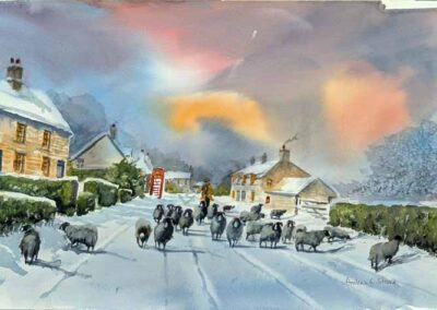 Andrew Storrie AS21 'Winters flock' watercolour 49x31cm mounted to 60x42cm £150