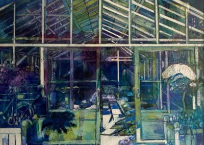 Ann Davies AND02 'Lost Greenhouse Harlow Carr' Watercolour acrylic pen and collage 40x33cm framed to 61x55cm £245lr