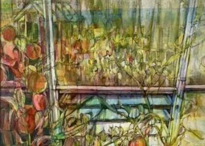 Ann Davies AND05 'Greenhouse, Beckfoot Allotments' 26x39cm framed to 43x53cm £195lr