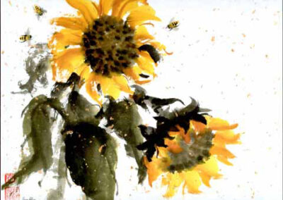 Anne Allan AA01 'sunflowers' Chinese brush painting colours and ink 20x16in £175