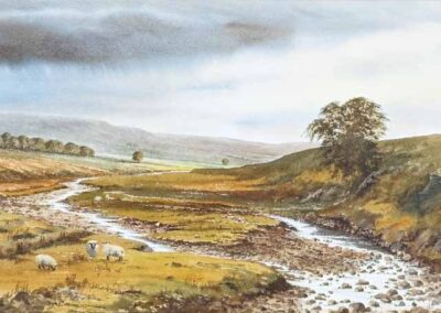 Arthur Craven 1934-2013 ACR06 'Looking up Kingsdale from Deepdale Farm, North Yorkshire' Watercolour 61x35cm framed to 83x59 £225