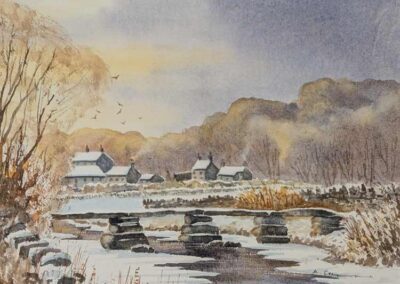 Arthur Craven 1934-2013 ACR12 'Clapper Bridge at Austwick, N. Yorks' Watercolour 35x22cm mounted to51x40.5cm £100