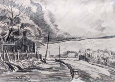 Ashley Jackson 1940- AJ02 'Roods Lane, Holmbridge' Graphite 28x18cm framed to 52x44cm £125lr