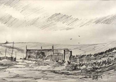 Ashley Jackson 1940- AJ03 'Shooter Lodge Bradshaw Moor' Graphite 28x18cm framed to 52x44cm £125 lr