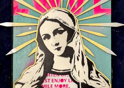 Bonehead BH050 Love Mary with halo and text. Laser cut and stencil art 25x36cm £45lr