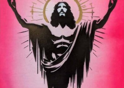 Bonehead BH058 'Christ The Redeemer' black on pink large Stencil Art 40x61cm £80