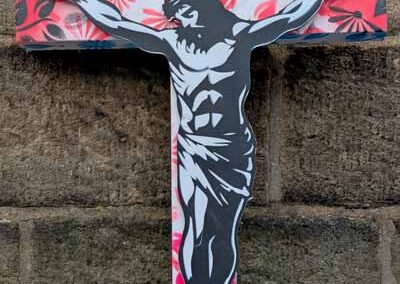 Bonehead BH067 Crucifix. Wood, lazer cut and stencil art 62x41cm £120