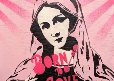 Bonehead BH37 'Born to Love' (Mother Mary) stencil art 30x30cm lr £60