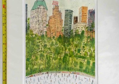 Clare Caulfield C14 'Skating in Central Park, New York' 19of150 Ltd edn print. Mounted to41x33cm £89
