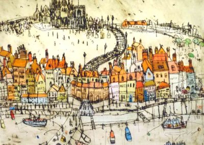 Clare Caulfield C29 'Whitby Harbour'. Print mounted on deep canvas 10x8inches currently out of stock Also available as a limited edition conventionally mounted (52x42cm unframed) ltd edn print 51x42cm £165