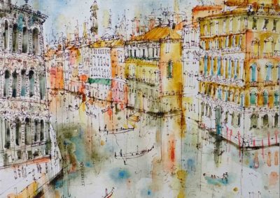 Clare Caulfield C23 'View from the Rialto Bridge, Venicer'. Print mounted on deep canvas 10x8" £100
