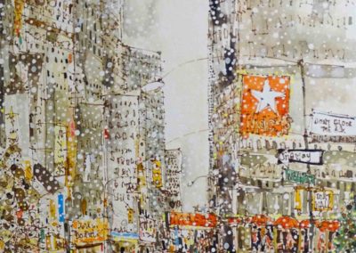Clare Caulfield C27 'Snowing on W34th Street'. Print mounted on deep canvas 8x10inches £100