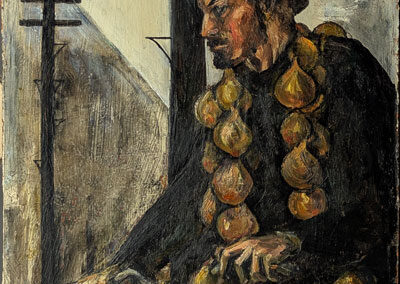 Denise Rooum DR10 'The Onion Seller' 1976 Oil on board 33x41cm framed to 41x49cm £150