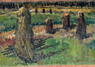 Denise Rooum DR13 'Hayfield Austria' 1958 Oil on paper 54x33cm £50
