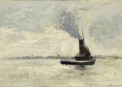 Gerald Parkinson b. Shipley 1926 GP03 'Tug' Oil on Board 1965 91x61cm SOLD
