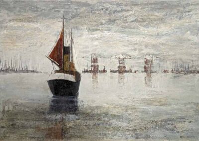 Gerald Parkinson b.Shipley 1926 GP01 'Coaling Wharves, Grimsby' Oil on Board 1961 36x24in framed to39x27in £320