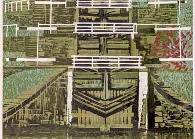 Heather Swain 'Bingley Five Rise Locks Version 3'  Linocut  limited to 14 editions varrious colours 29x39cm framed to 43x53 £150