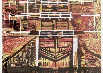 Heather Swain HSW50 'Bingley Five Rise Locks' V3 Linocut 12 Of14VE 29x39 framed to 43x53 £150
