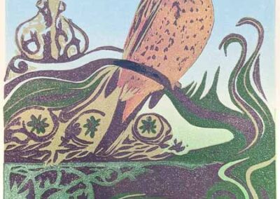 Heather Swain HSW56 'Song Thrush on Bingley Bandstand' Linocut 1 Of16VE 14x20 mounted to 26x30cm £56