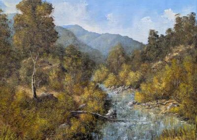 Henrika Kiljurgies 1929-2010 HK01 'Mitta Mitta Landscape' 60x45cm framed to 78x63cm £250