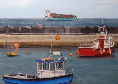 Ian Burdall IB05 '3 Boats Staithes' 19.5x19.5in oil on board £200