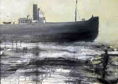 Ian Burdall IB06 'Aberdonian Aground at Staithes ' 20x24in oil on board  SOLD
