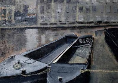 Ian Burdall IB19 'Dockfield Basin' oil on board 30x30cm framed to 46x46cm £95