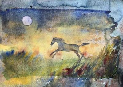 JF183F 'Moonlight Dance' watercolour framed to 47x36.5cm £150