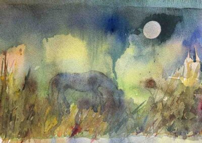 JF184F 'Moonlight munching' watercolour framed to 48.5x38.5cm £150