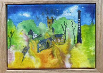 JF353JS 'Music over Bingley' acrylic ink on canvas framed to 21x16cm £80