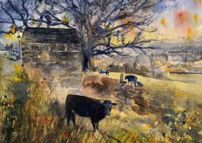 JF797A Horizontal Cow 5 Rise watercolour framed to 59x48.5cm £290