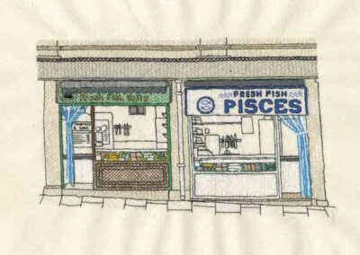 Jade Marczynski JM06 'Pisces fishmongers' Hand Embroidery £300