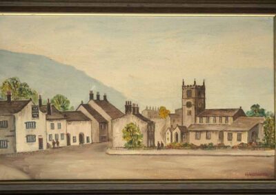 James Hardaker 1901-91 JH01 'All Saints Church and Old Main Road, Bingley' oil on board 16x9.5in SOLD