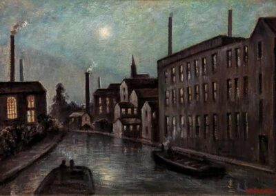 James Hardaker 1901-91 JH15 'Bingley Canal By Moonlight' oil on board. Framed to78x53cm cropped £300lr