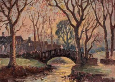 James Hardaker 1901-91 JH21 'Beckfoot Bridge, Bingley'. Oil on Board 28x22cm Framed to 377x31cm £180