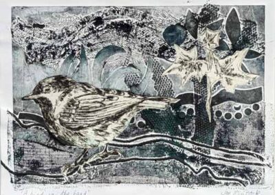 Jan Whittock JW35 'A Bird in the Hand'' Collagraph and Collage framed to13x16in £90