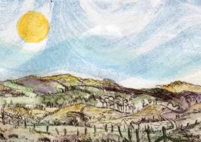 Jan Whittock JW39 'The Sovereign Eye' Etching and Watercolour 30x14cm framed to 40x24cm £140