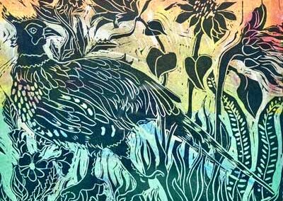 Jan Whittock JW40 'Pheasant' Monoprint and Linoprint 31x27cm framed to 45x41cm £200