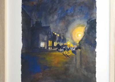 Jane Fielder 243B 'Night Stroll, Bingley' Watercolour 30x39cm light wood frame 46x59 £290
