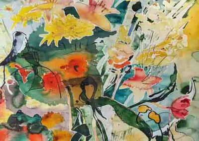 Jane-Fielder-JF105D'The-Joy-of-Orange'-watercolour,-acrylic-ing-and-gold'-framed-to-88x119cm-£350