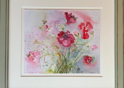 Jane Fielder JF301K 'Flowers to Make your Heart Sing' Original Watercolour in bespoke grey green frame 44x47cm £260