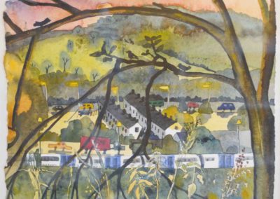Jane Fielder JF310JS 'Nettles, Sorrel, Jack by the Hedge & Dog Walkers. Looking Towards St. Ives'. Watercolour.43.5x50cm £220'